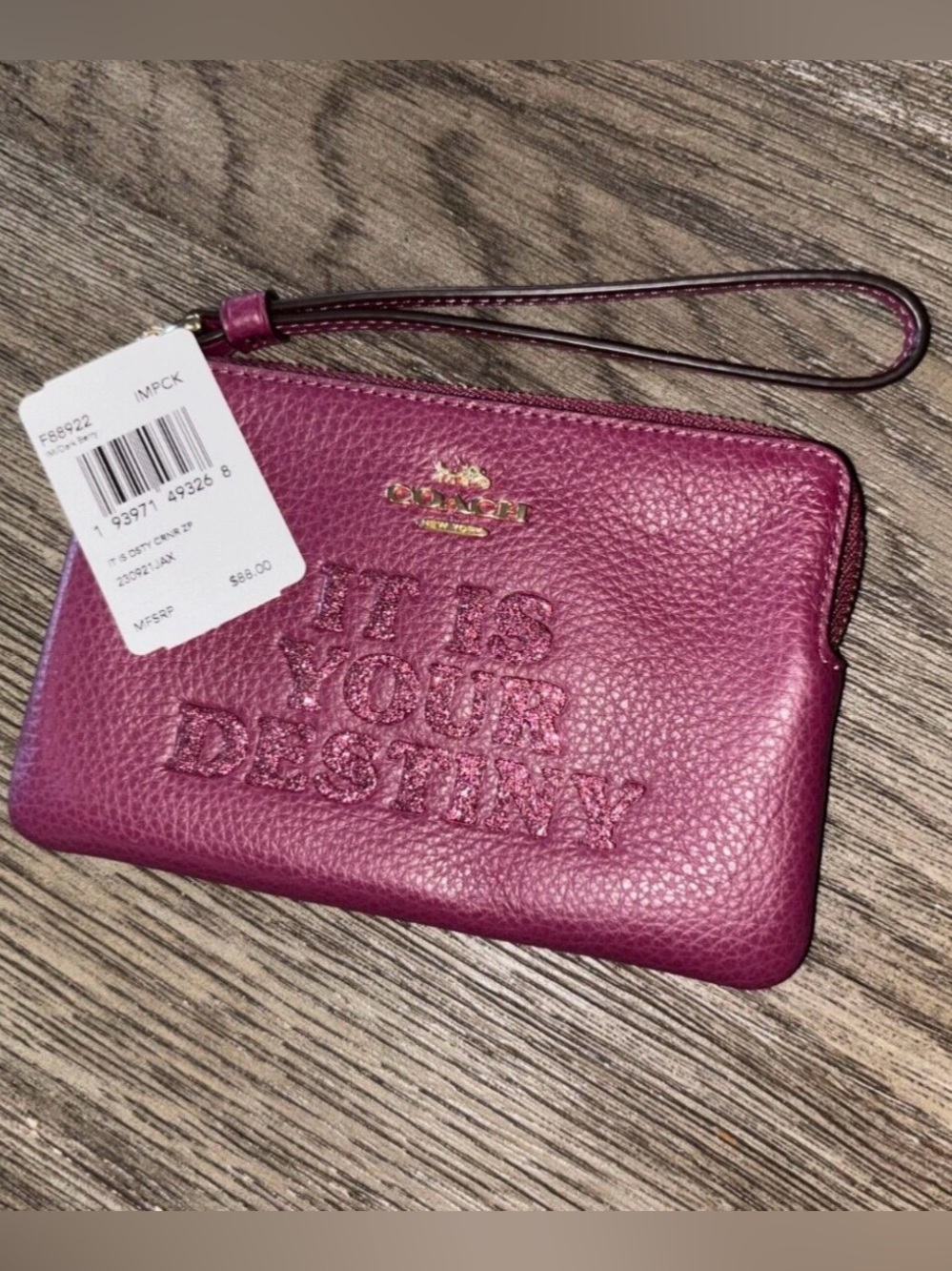 Coach x Star Wars Pebbled Leather Wristlet “It Is Your Destiny” Dark Berry
